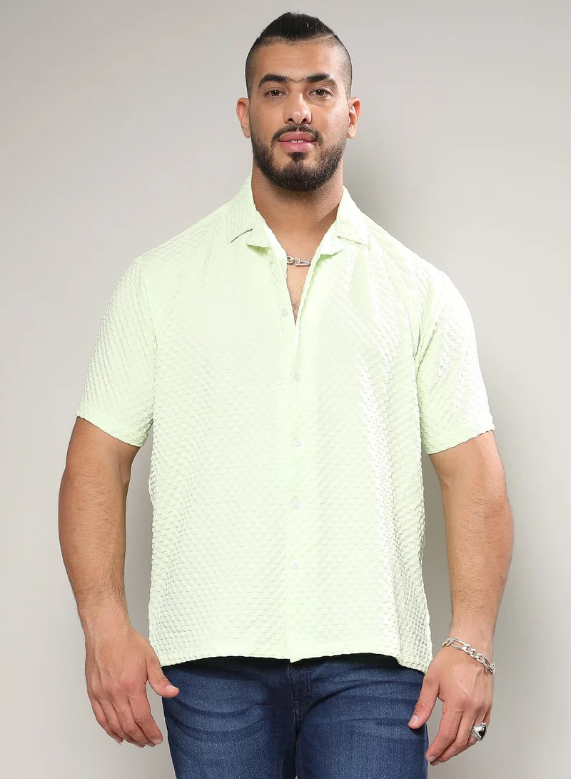 انستافاب بلس Men's Lime Green Self-Design Block Shirt For Casual Wear | Spread Collar | Short Sleeve | Button Closure | Shirt Crafted With Comfort Fit For Everyday Wear